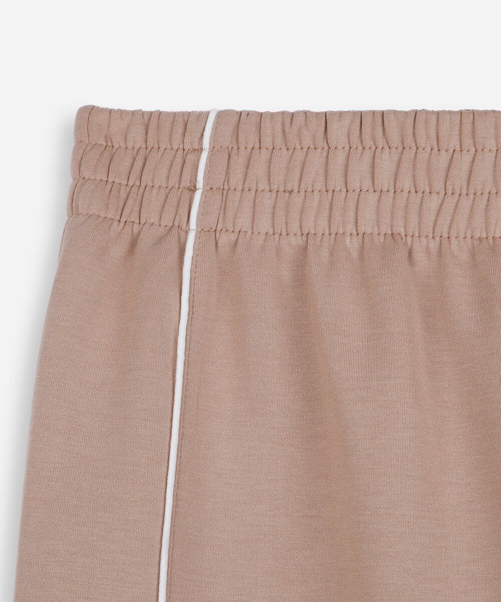 calça wide leg juvenil com nervura bege