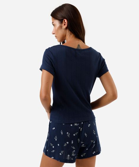 pijama short doll feminino floral azul