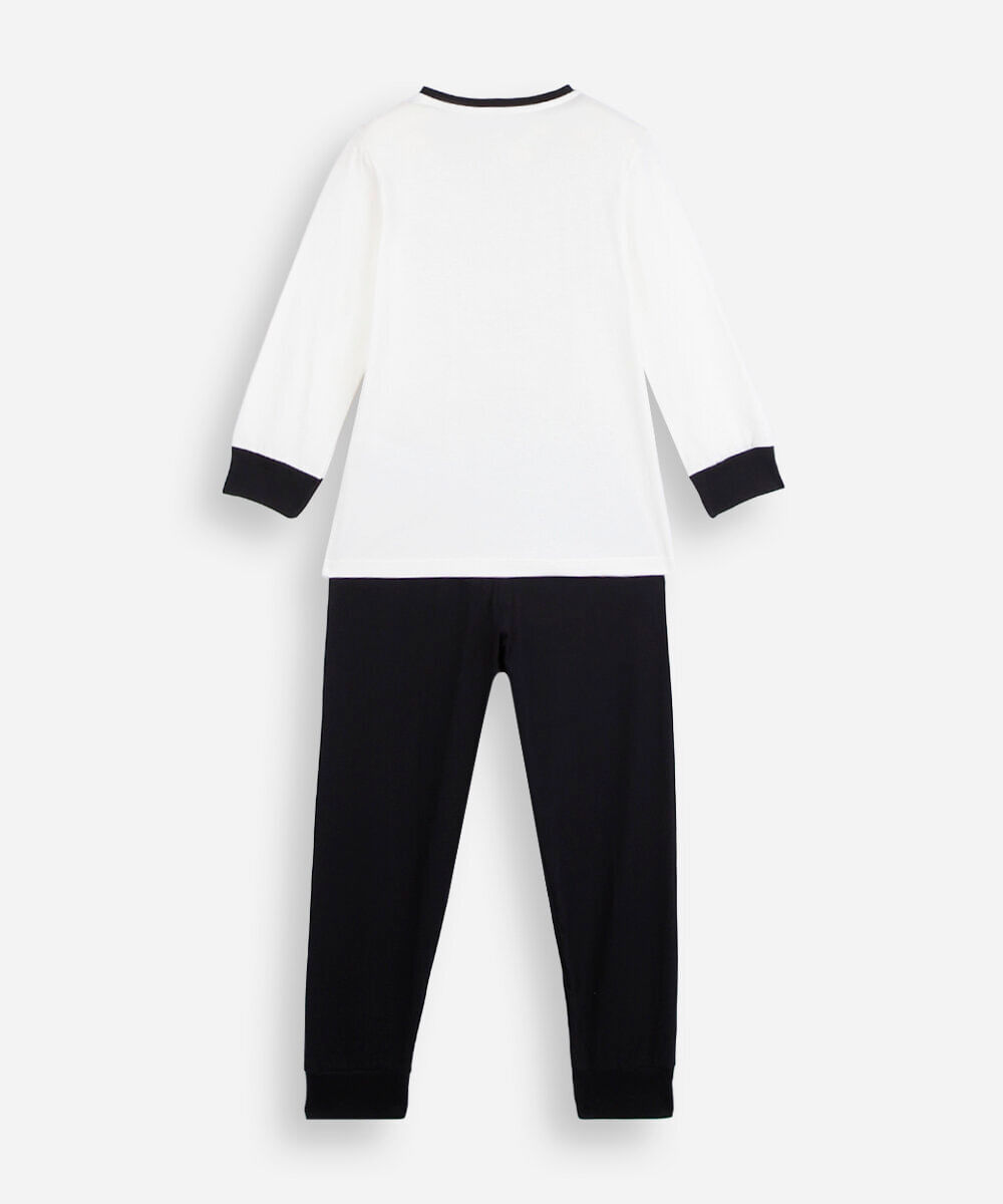 pijama longo infantil de algodão estampado off white