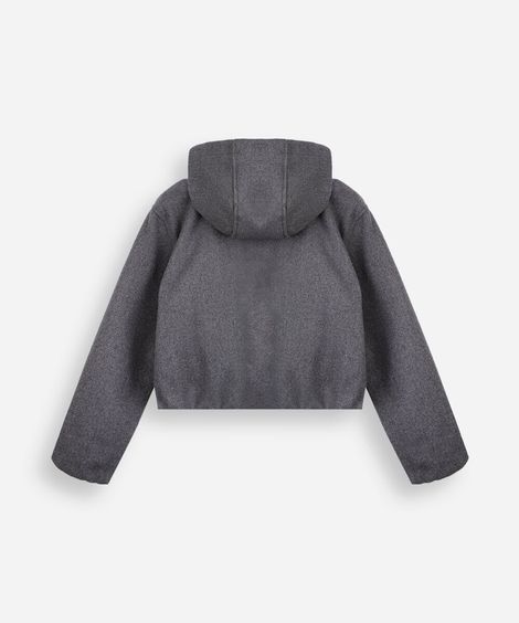 casaco cropped juvenil com capuz cinza