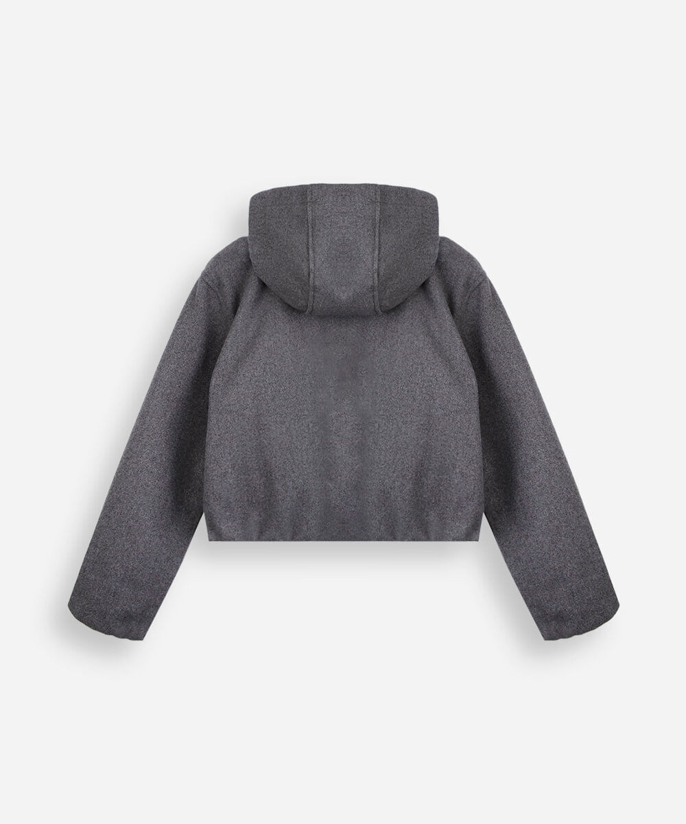 casaco cropped juvenil com capuz cinza