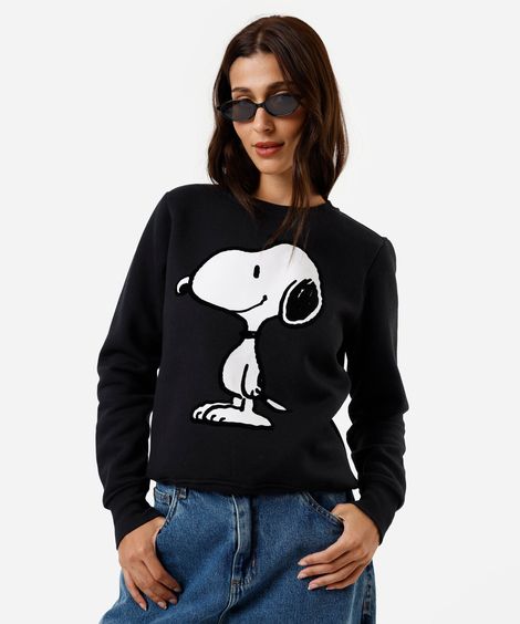 blusão feminino de moletom snoopy preto