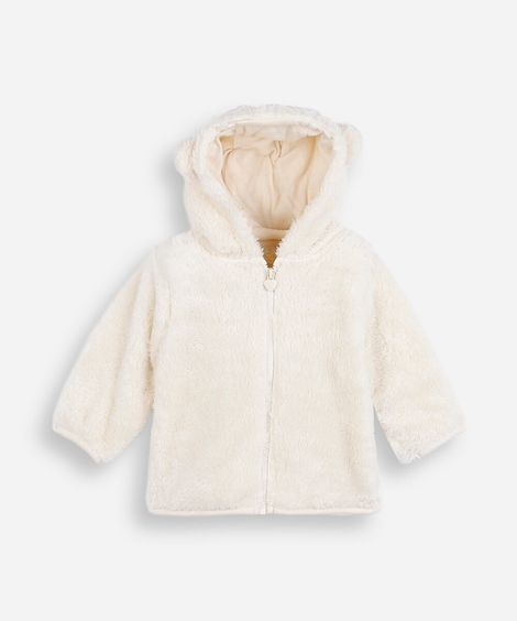 casaco infantil de pelúcia com capuz off white