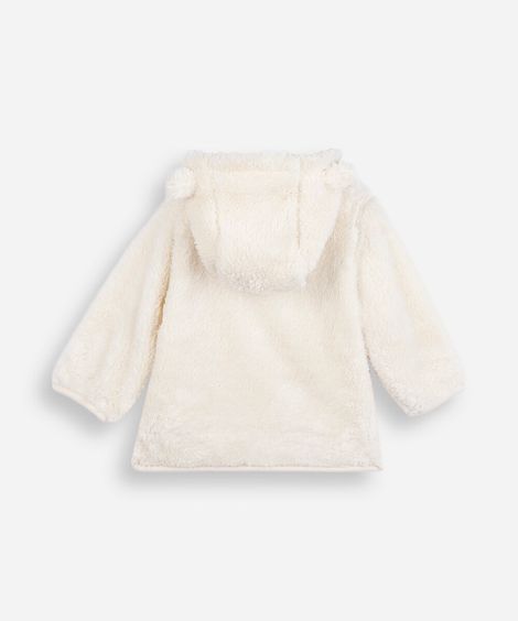 casaco infantil de pelúcia com capuz off white