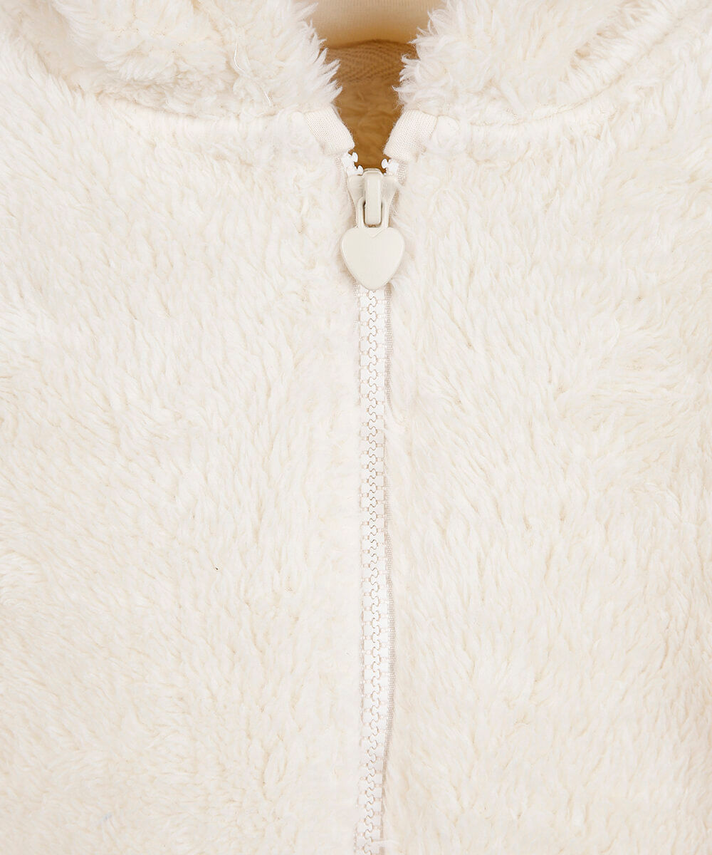 casaco infantil de pelúcia com capuz off white