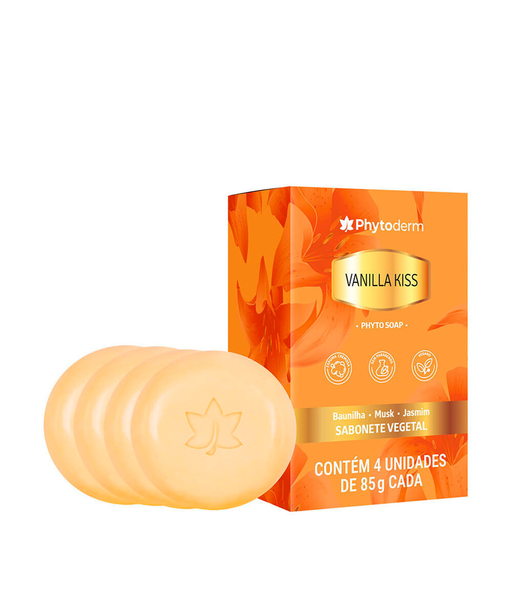 kit feminino phytoderm de 4 sabonetes em barra vanilla kiss phyto soap 85g