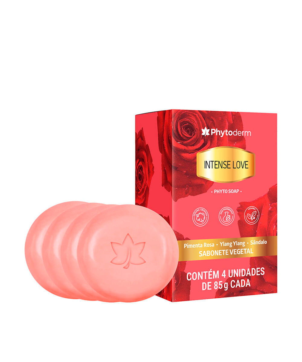 kit feminino phytoderm de 4 sabonetes em barra intense love phyto soap 85g