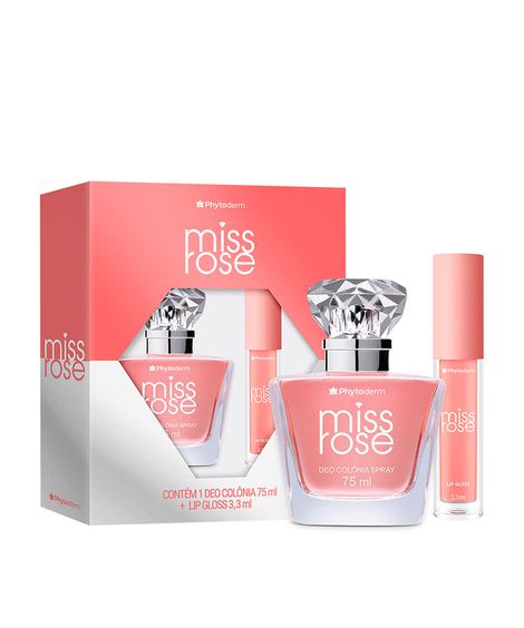 kit feminino phytoderm miss rose deo colônia 75ml e lip gloss labial