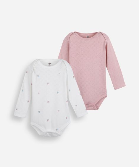 kit de 2 bodies infantil de algodão manga longa colorido