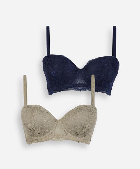 kit de 2 sutiãs meia taça feminino em renda floral colorido