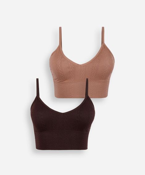 kit de 2 sutiãs top alongado feminino de poliamida sem costura colorido