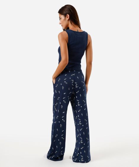 pijama longo feminino floral azul