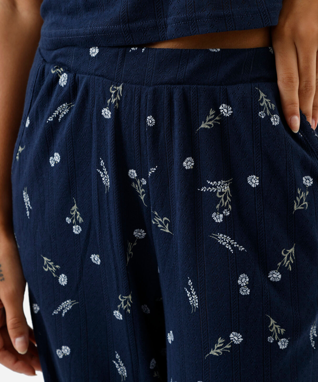 pijama longo feminino floral azul