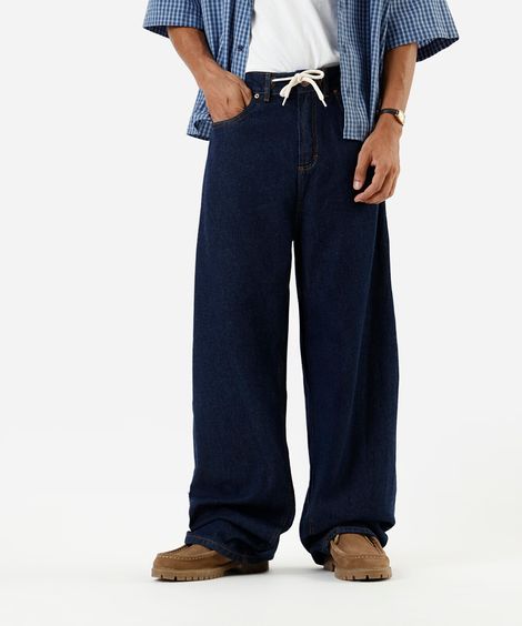 calça super baggy masculina jeans com cordão azul