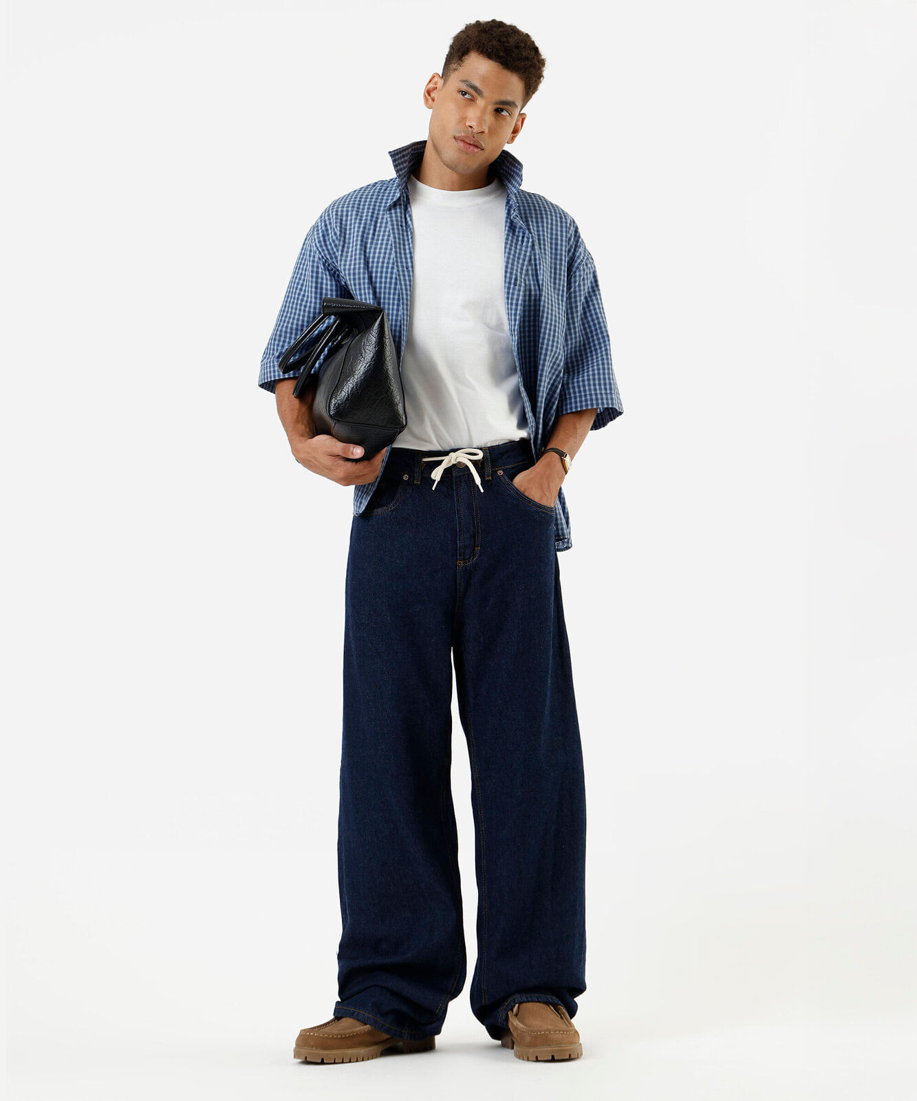 calça super baggy masculina jeans com cordão azul