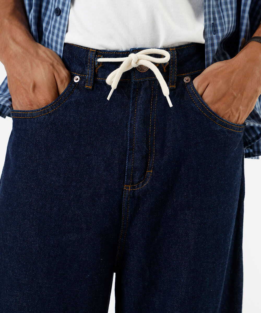 calça super baggy masculina jeans com cordão azul