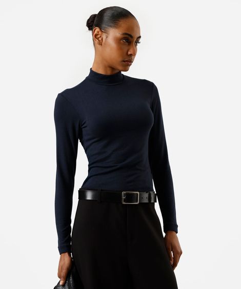 blusa feminina gola alta azul