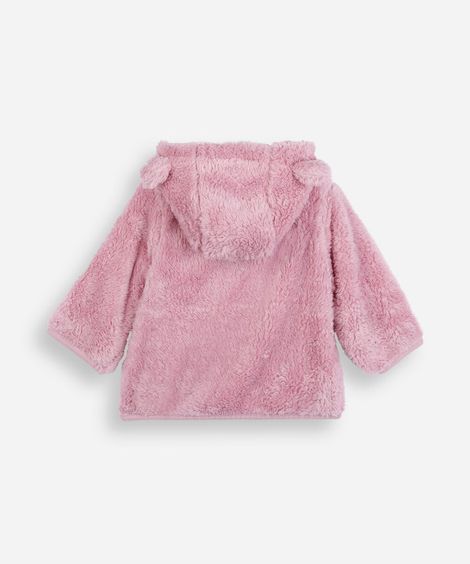 casaco infantil de pelúcia com capuz rosa
