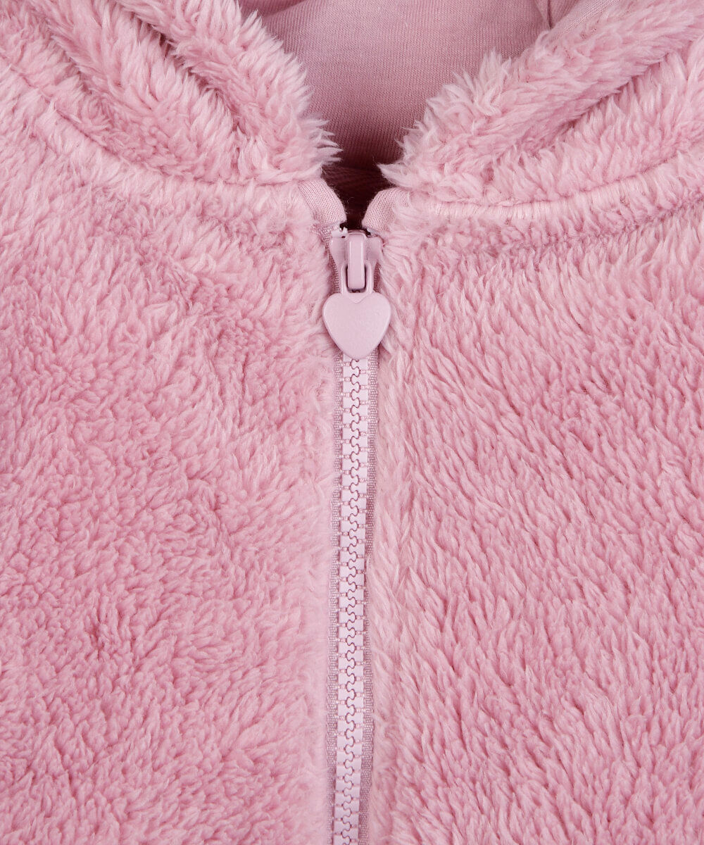 casaco infantil de pelúcia com capuz rosa