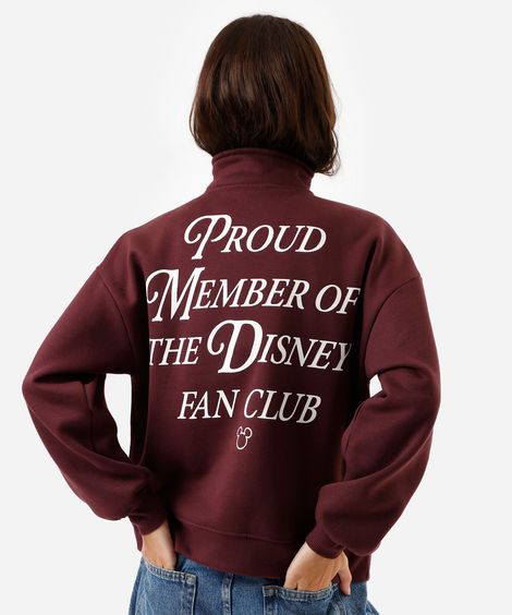 blusão feminino de moletom gola alta disney vinho