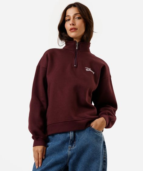 blusão feminino de moletom gola alta disney vinho