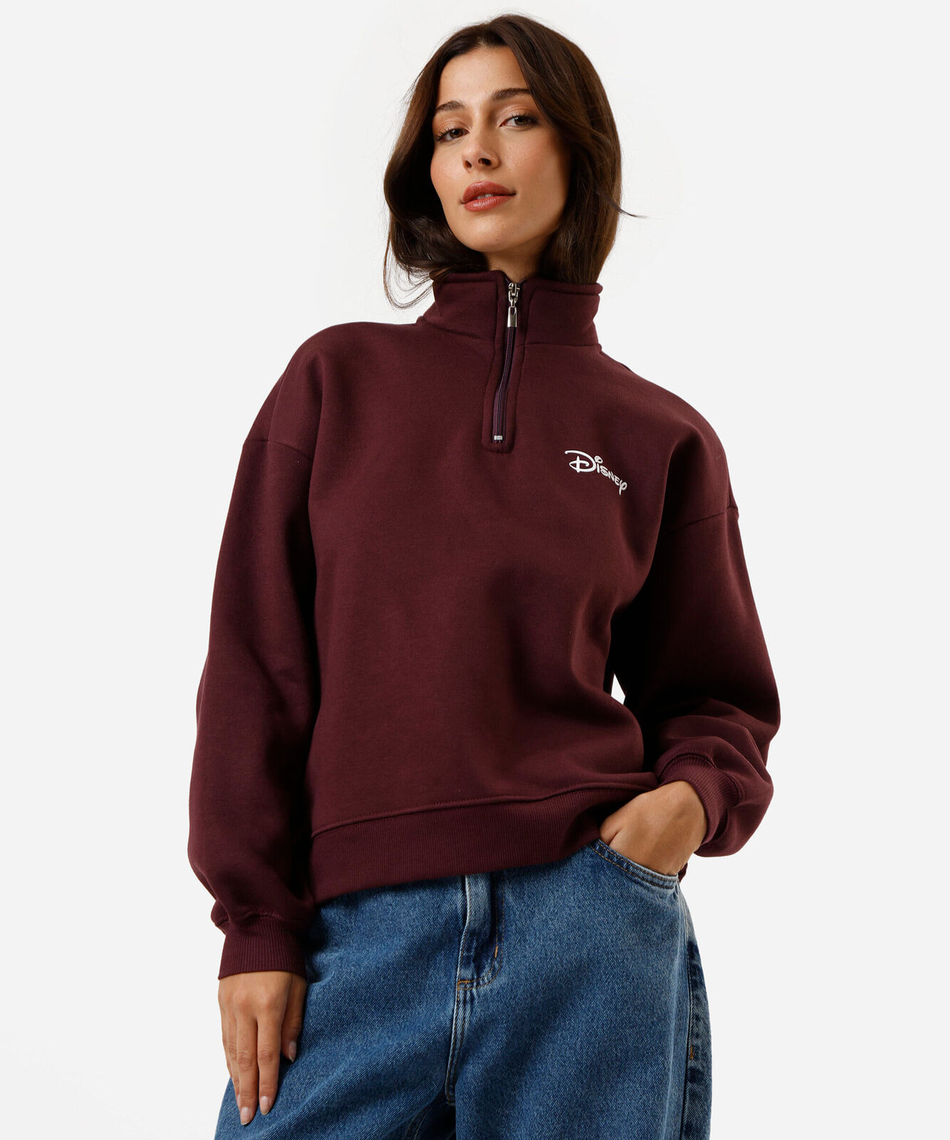 blusão feminino de moletom gola alta disney vinho