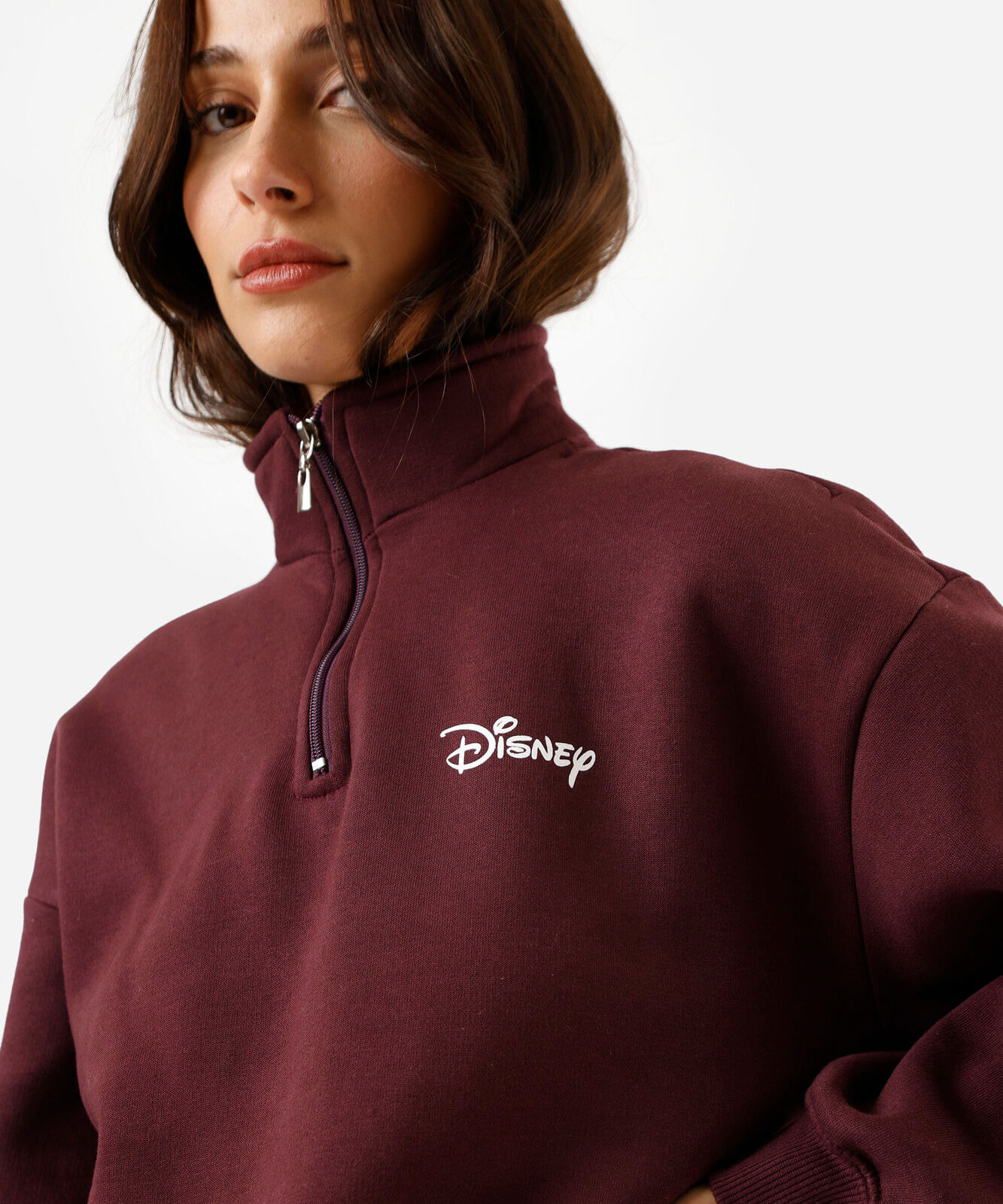 blusão feminino de moletom gola alta disney vinho
