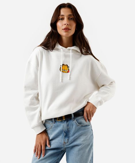 blusão feminino de moletom com capuz garfield off white