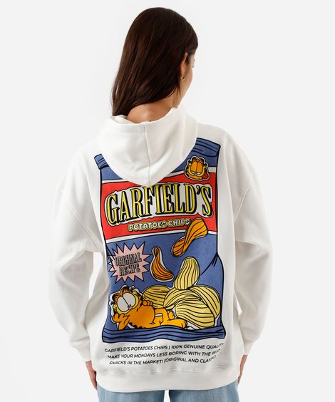 blusão feminino de moletom com capuz garfield off white