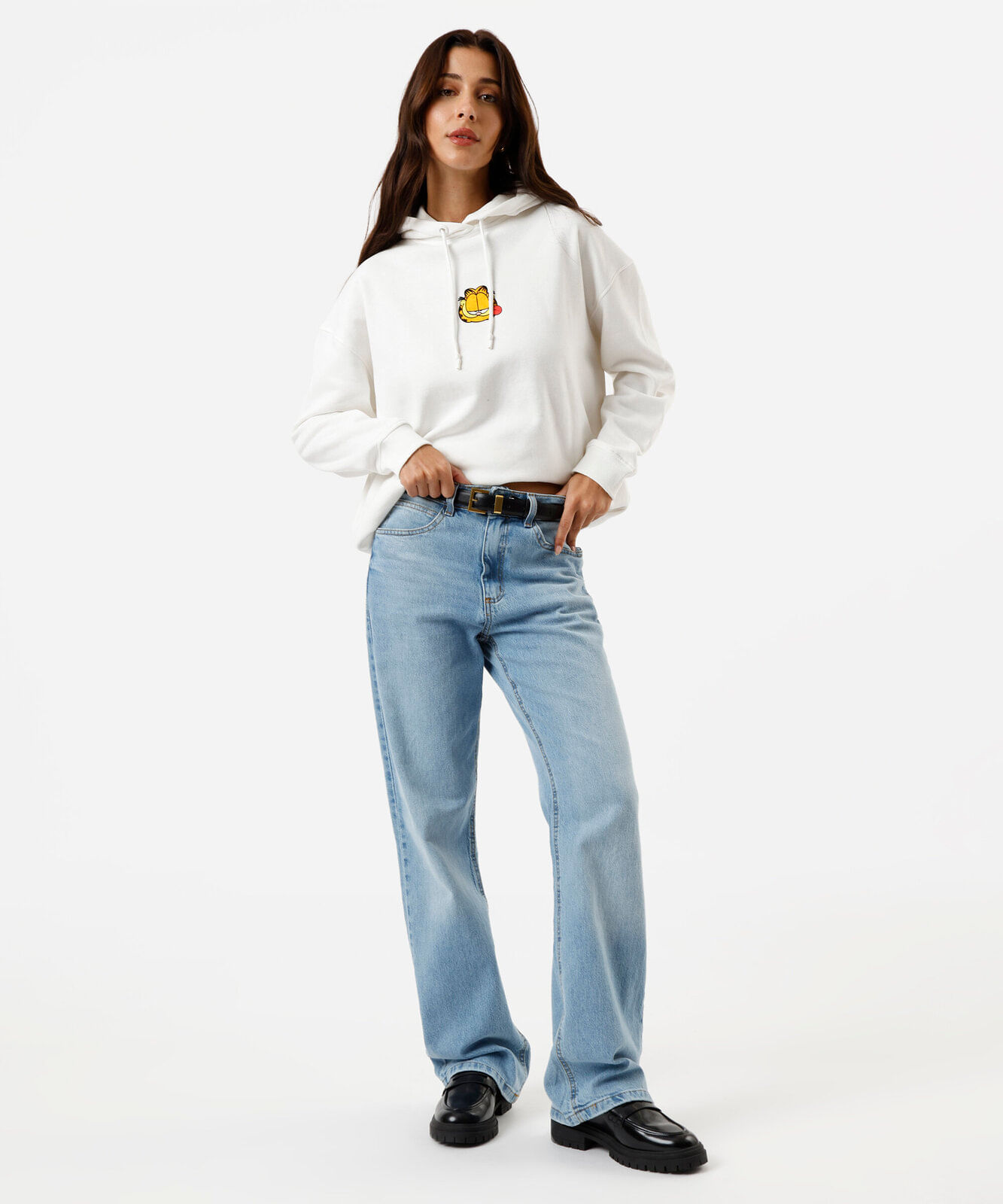 blusão feminino de moletom com capuz garfield off white