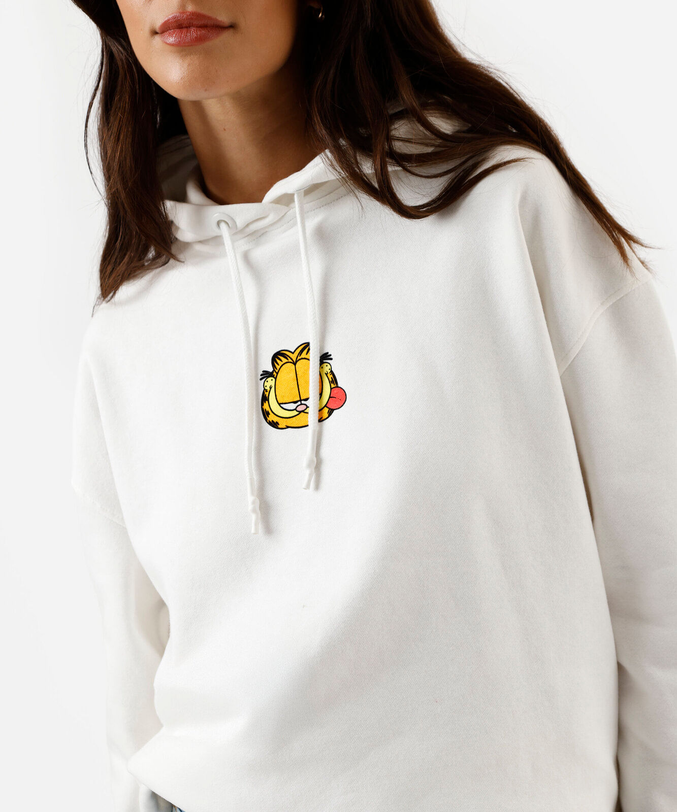 blusão feminino de moletom com capuz garfield off white
