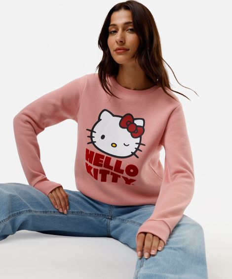 blusão feminino de moletom hello kitty rosa