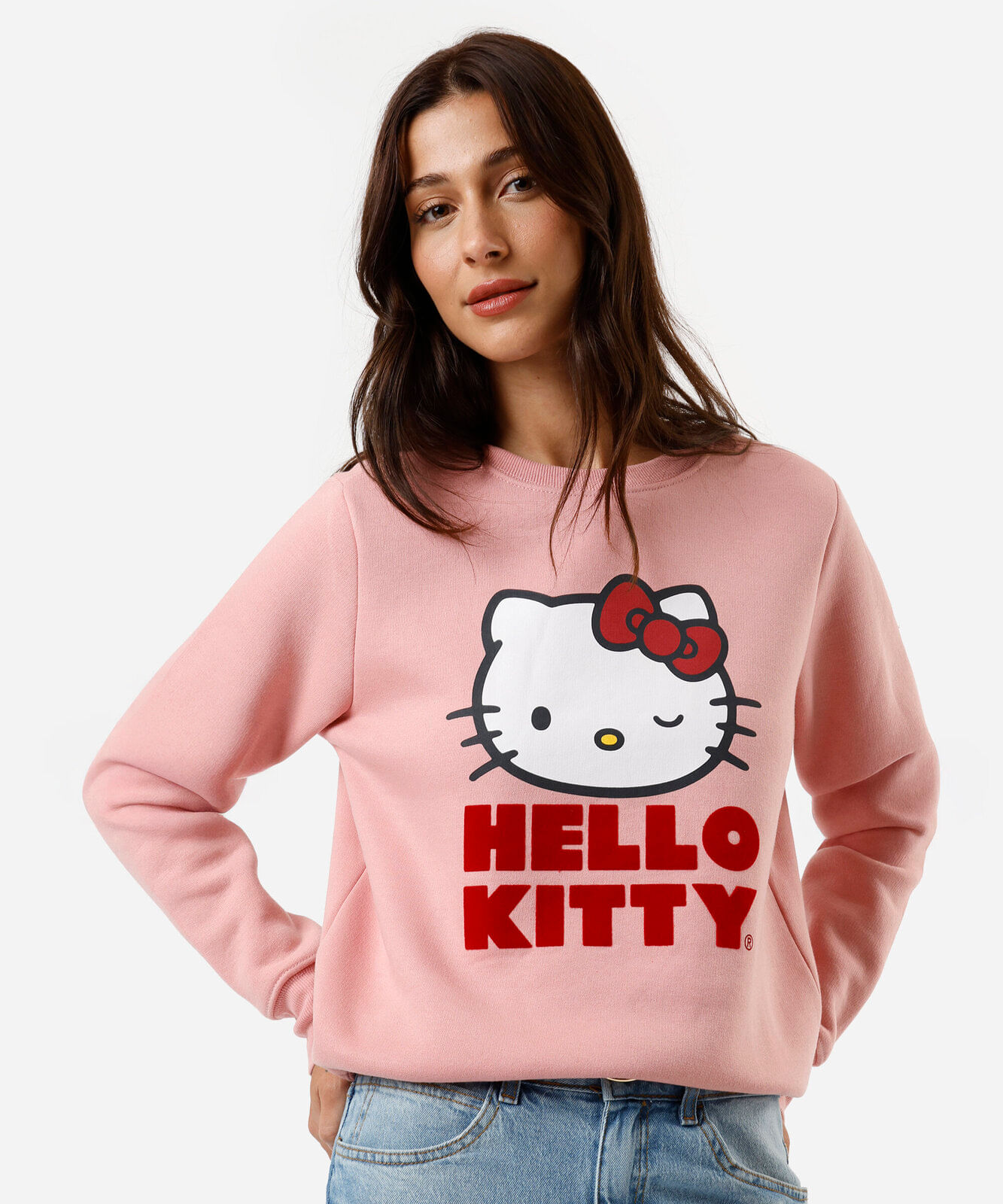 blusão feminino de moletom hello kitty rosa