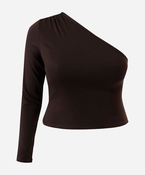 blusa ombro único feminina com viscose mindset plus size marrom