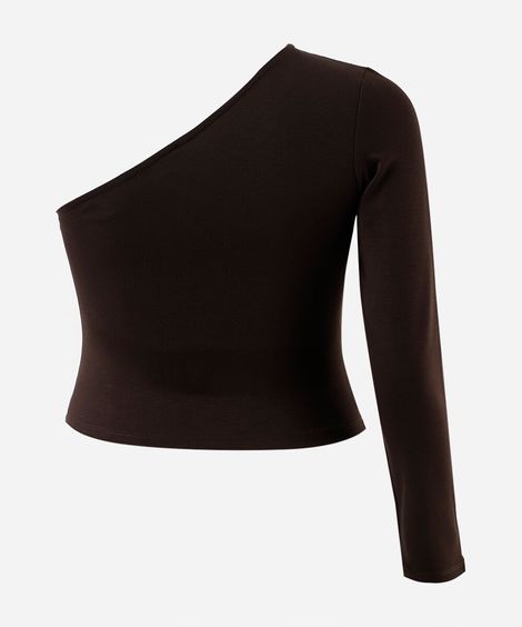 blusa ombro único feminina com viscose mindset plus size marrom