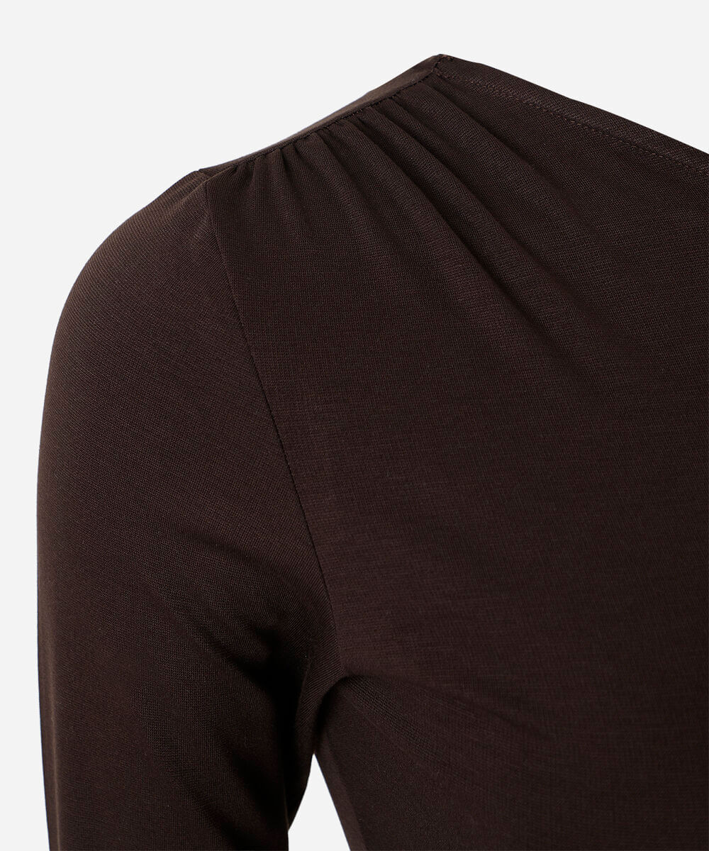 blusa ombro único feminina com viscose mindset plus size marrom