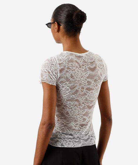 blusa feminina de renda manga curta off white