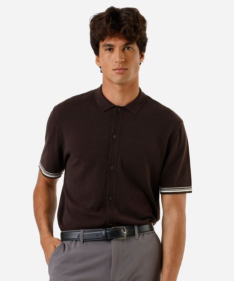camisa masculina de tricot manga curta marrom