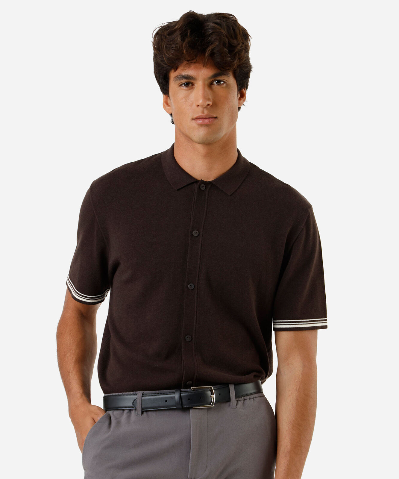 camisa masculina de tricot manga curta marrom