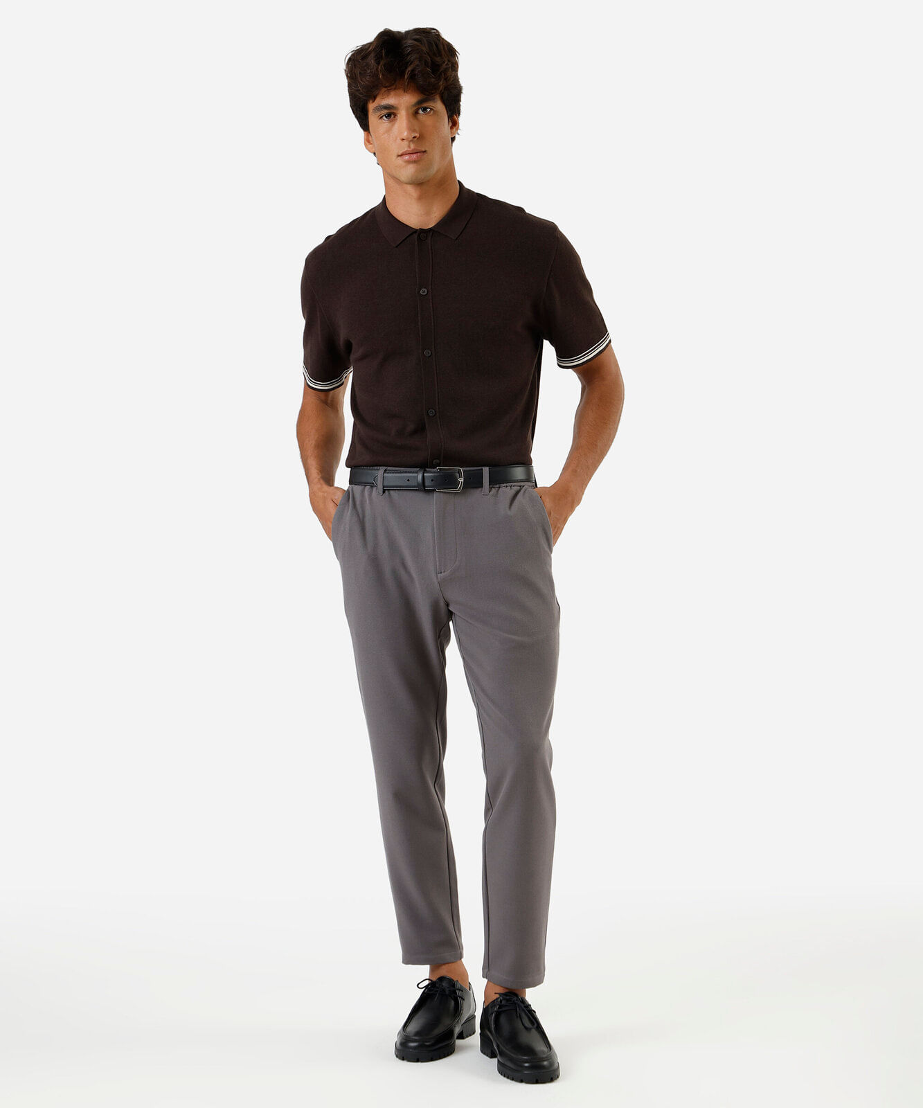 camisa masculina de tricot manga curta marrom