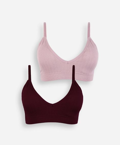 kit de 2 sutiãs triângulo feminino com bojo removível e renda colorido