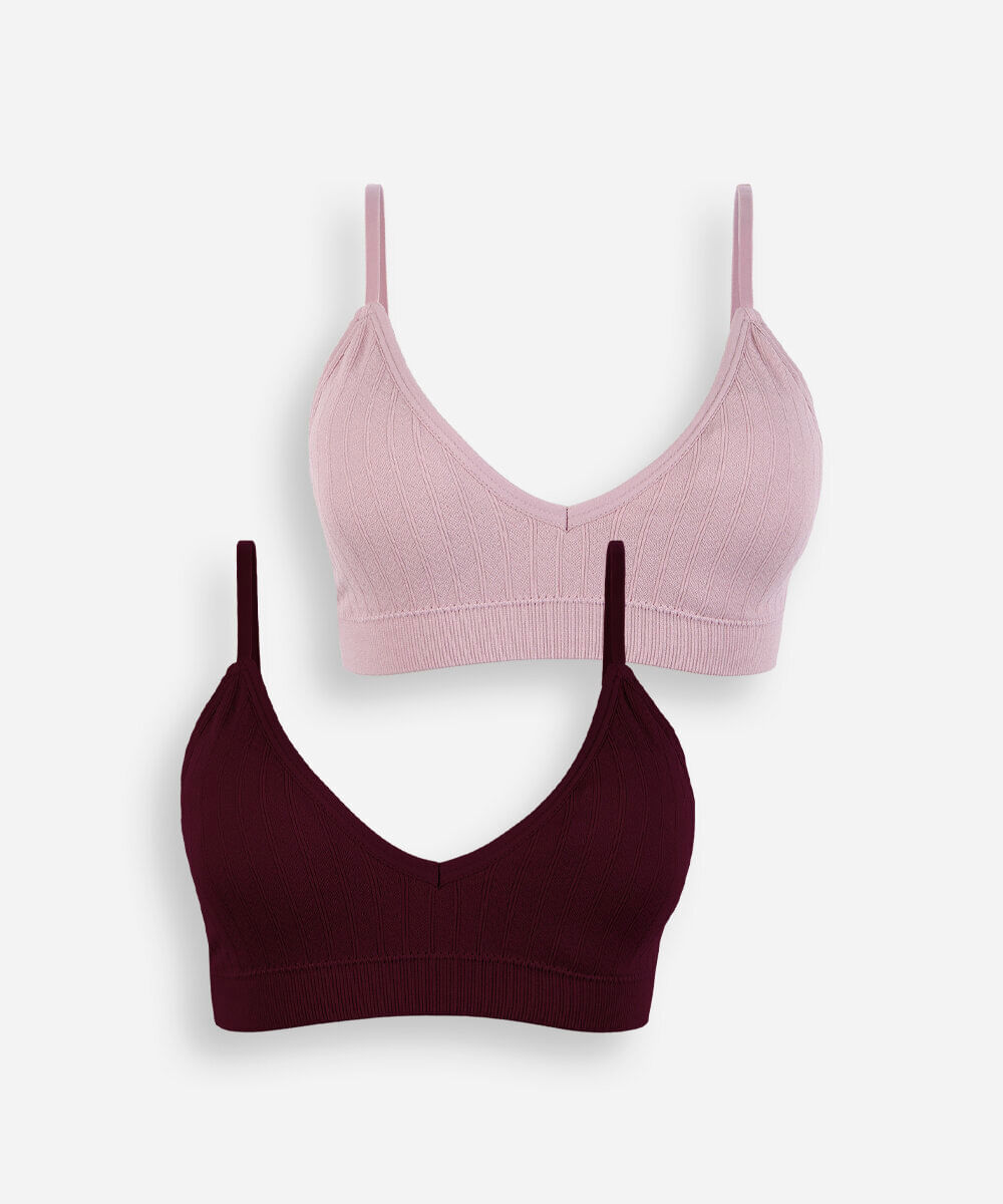 kit de 2 sutiãs triângulo feminino com bojo removível e renda colorido