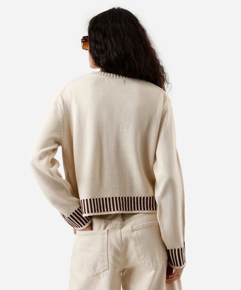 cardigan feminino de tricot listrado bege