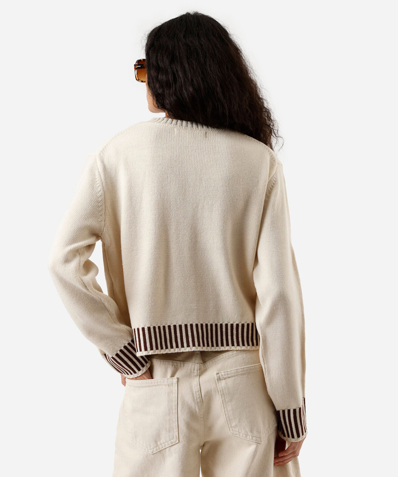 cardigan feminino de tricot listrado bege