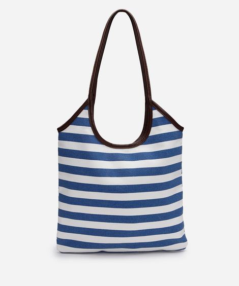 bolsa tote canvas listrada azul