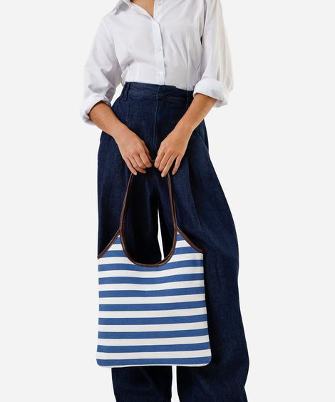 bolsa tote canvas listrada azul