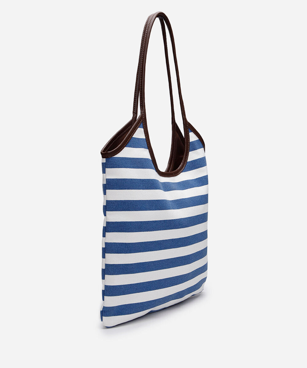 bolsa tote canvas listrada azul