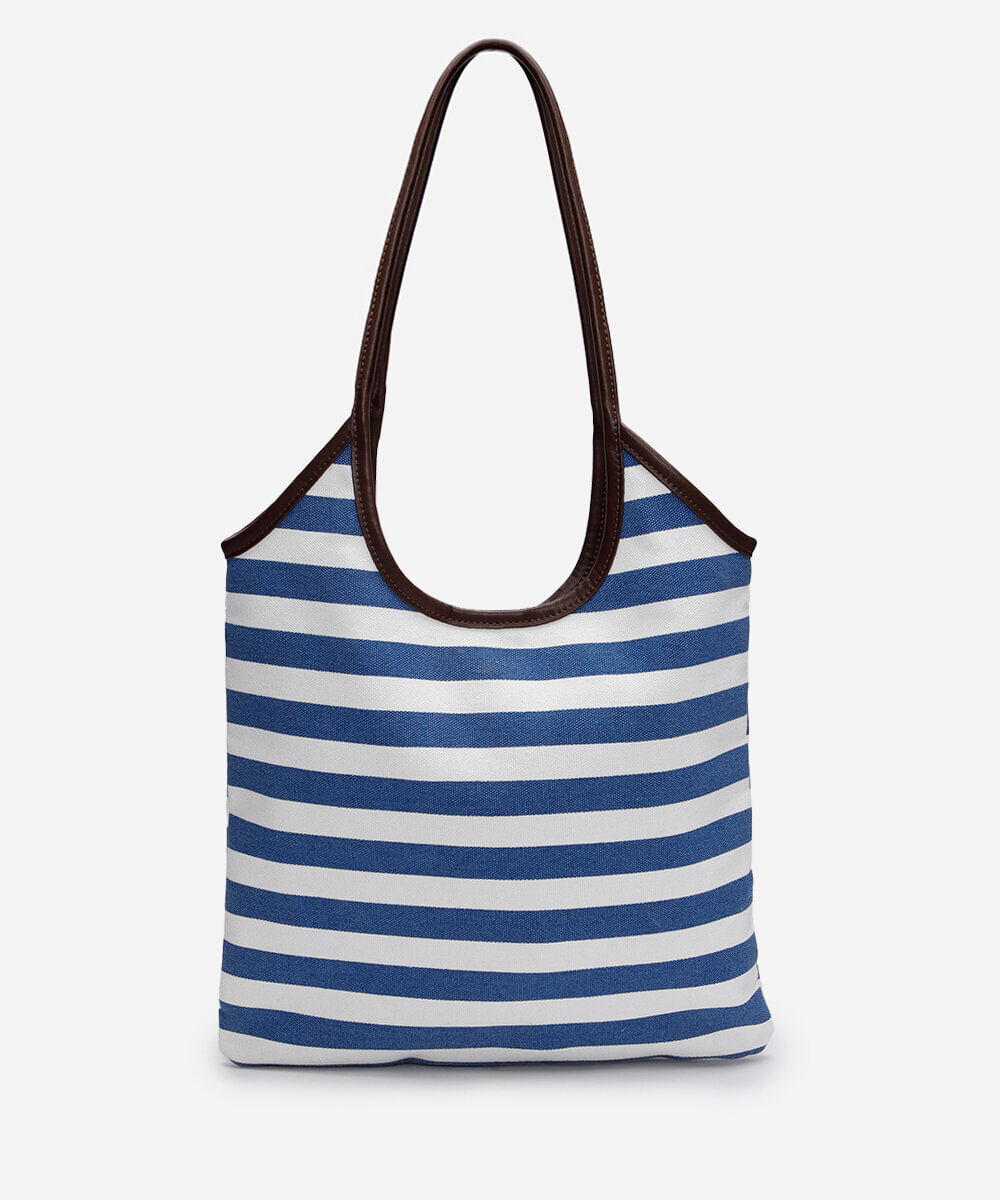 bolsa tote canvas listrada azul