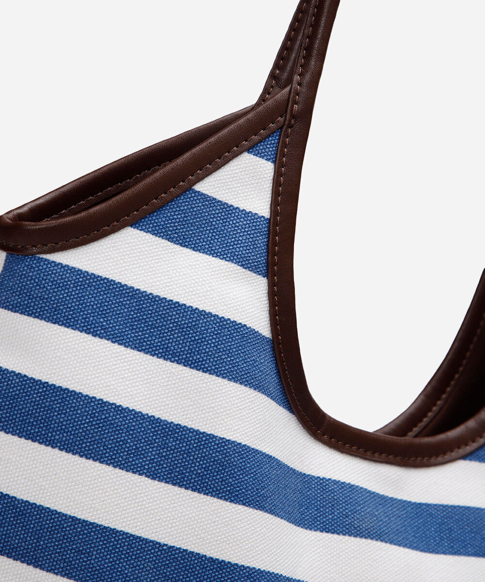 bolsa tote canvas listrada azul