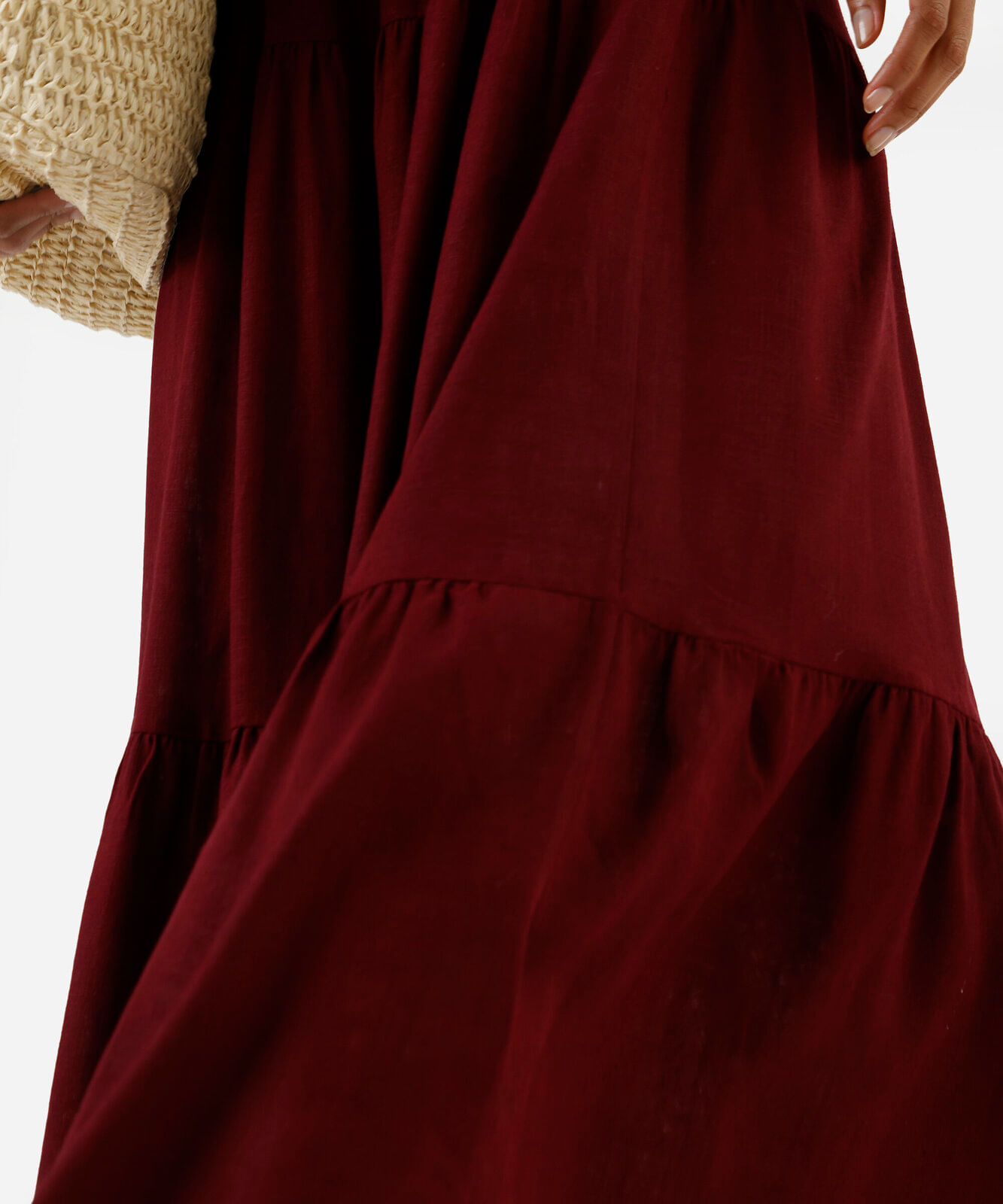saia feminina midi marias com cinto vinho